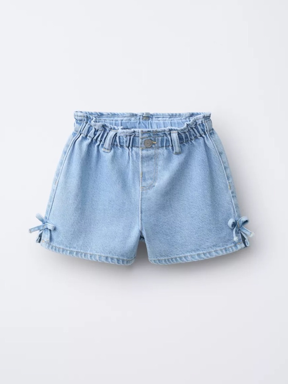 Zara Light Blue Denim Paperbag Shorts with Side Ties